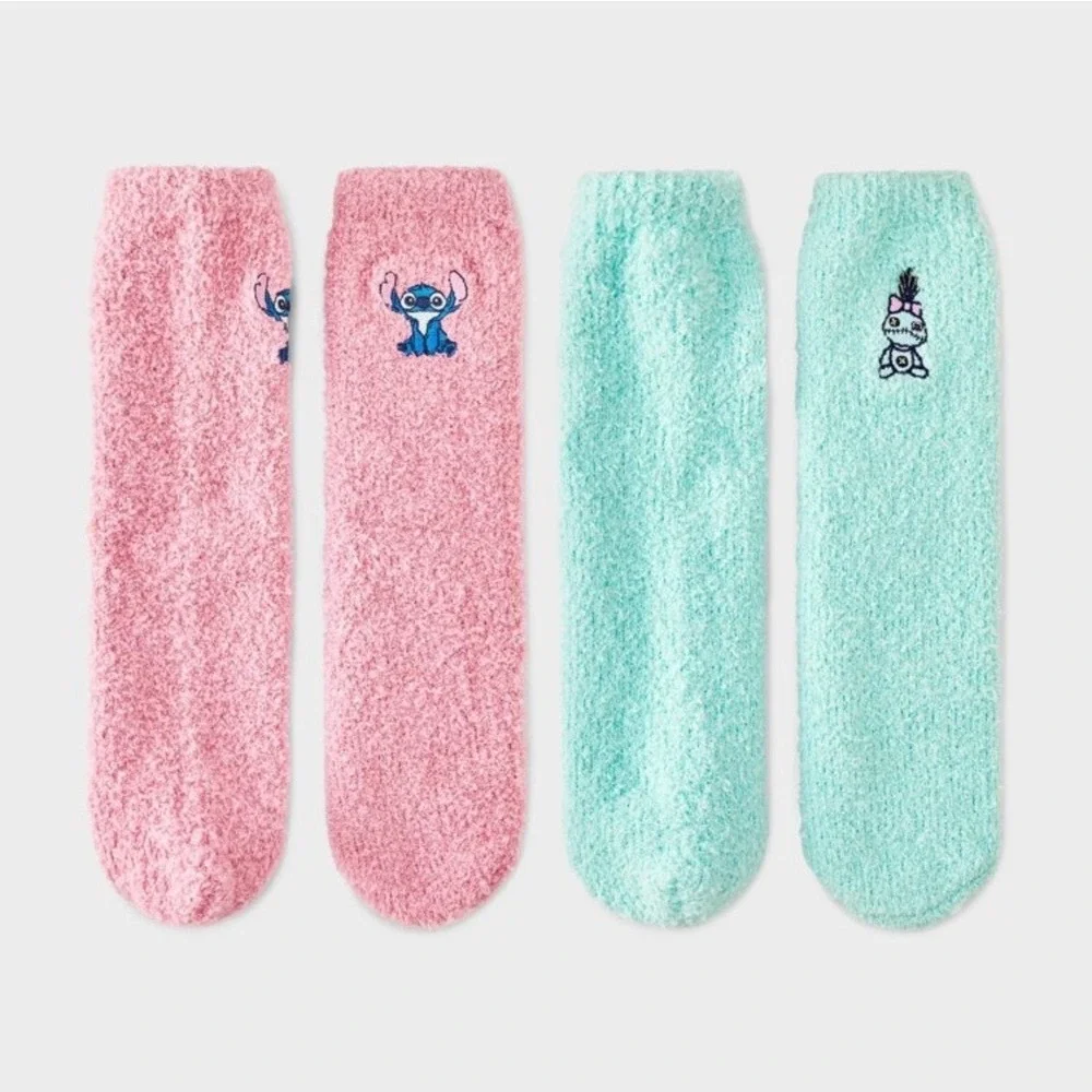 Disney Stitch Fuzzy Socks Gift Box Set Women's Pink Aqua‎